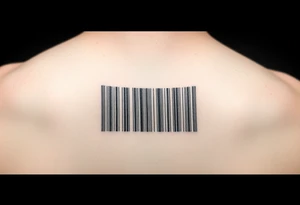 "Microrealism tattoo: barcode made of tiny hammers and sickles. Looks normal from afar, reveals details up close. 1cm height, forearm length." tattoo idea