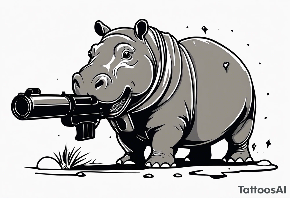 Baby hippo with grenade launcher tattoo idea