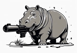 Baby hippo with grenade launcher tattoo idea