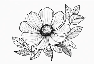 minimalist s-curve of cosmos flower, and rowan tree berries and flowers tattoo idea