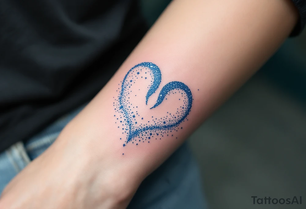 An ethereal Aries sign tattoo uses dots of light-blue and white to form the Aries star constellation in a dreamy galaxy swirl. tattoo idea