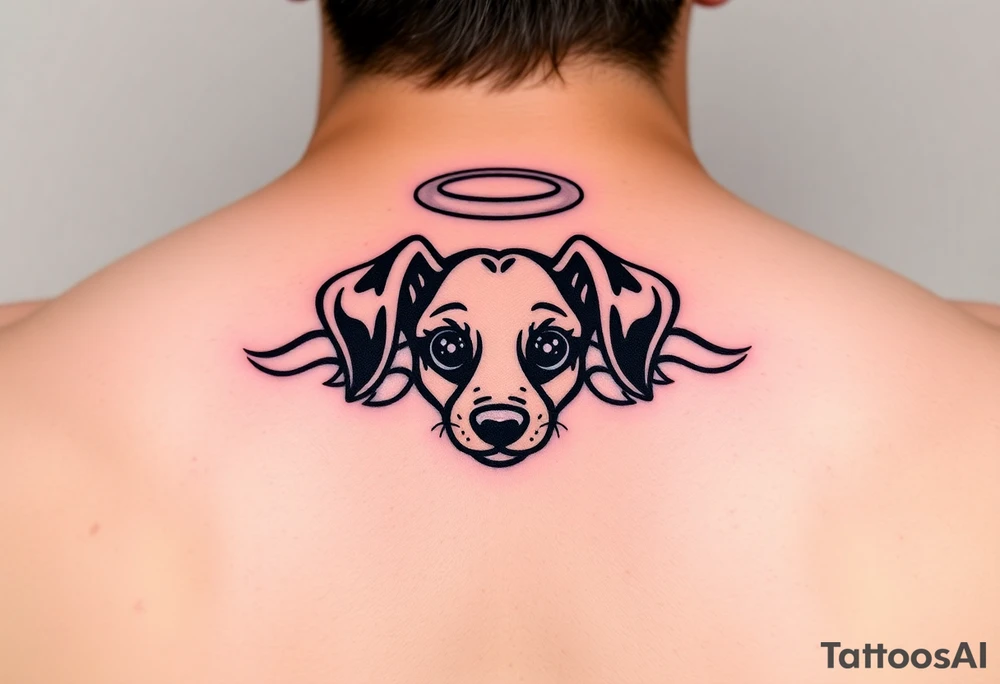 Dachshund ears with wings and halo tattoo idea