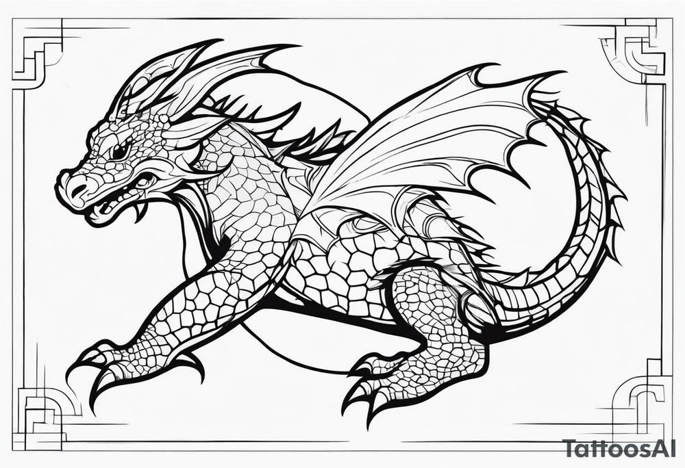 an outline of a dragon wrapping around a turtle tattoo idea