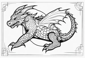 an outline of a dragon wrapping around a turtle tattoo idea
