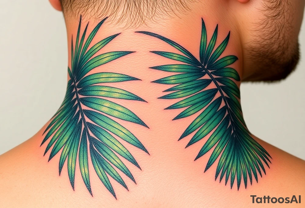 realistic large woven palm leaves tattoo idea