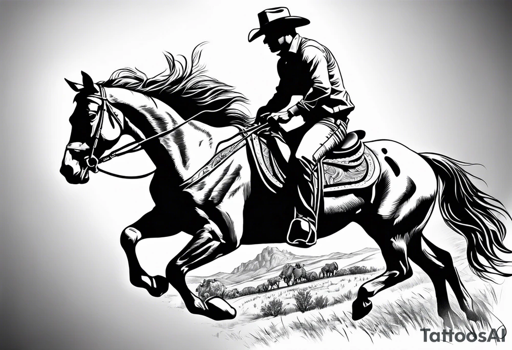 australian cowboy themed tattoo bucking horse cattle campdraft Australian stockman tattoo outline tattoo idea