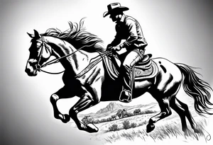 australian cowboy themed tattoo bucking horse cattle campdraft Australian stockman tattoo outline tattoo idea