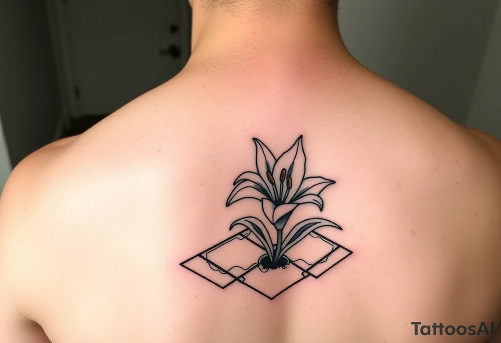 bathroom with lily coming up out of tile floor tattoo idea