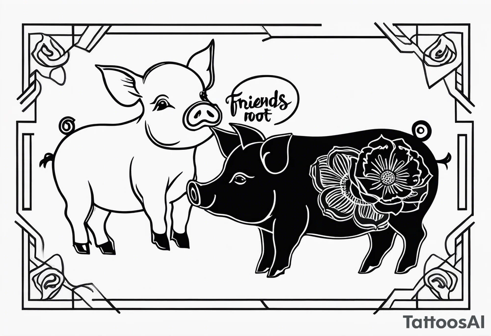 cute pig or piglet.
with text: "friends not food"
very thin lines tattoo idea