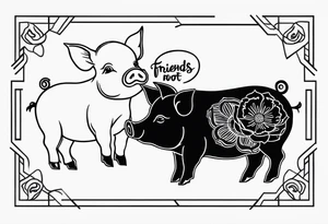 cute pig or piglet.
with text: "friends not food" 
very thin lines tattoo idea