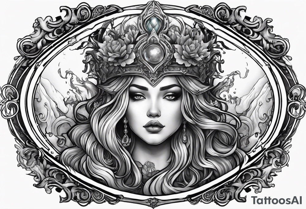 Aquarius water bearer, monster. With a gothic frame and mythological creatures. tattoo idea Aquarius water bearer, monster. With a gothic frame and mythological creatures. tattoo idea