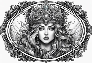 Aquarius water bearer, monster. With a gothic frame and mythological creatures. tattoo idea