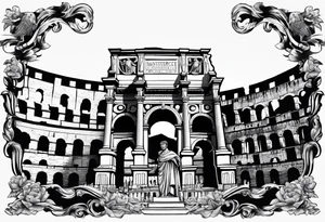 Julius Caesar statue in front of the Roman colosseum tattoo idea