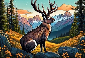 jackelope  mountain forest tattoo idea