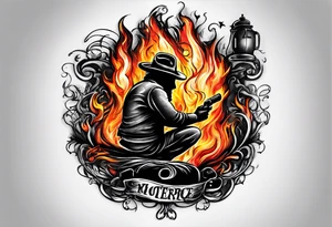 shadow in a fire with script "can't escape" tattoo idea