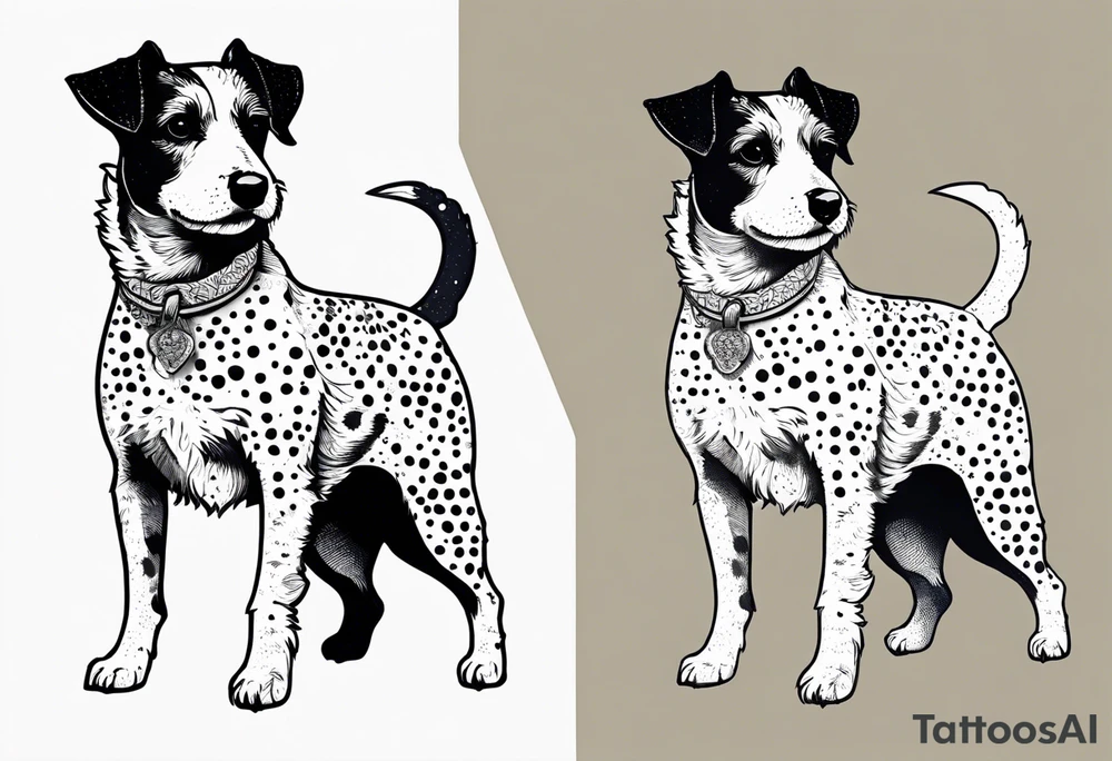 white and black spotted 
mountain terrier named buddy tattoo idea