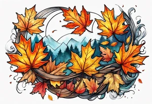 Autumn leaves falling and blowing in wind tattoo idea