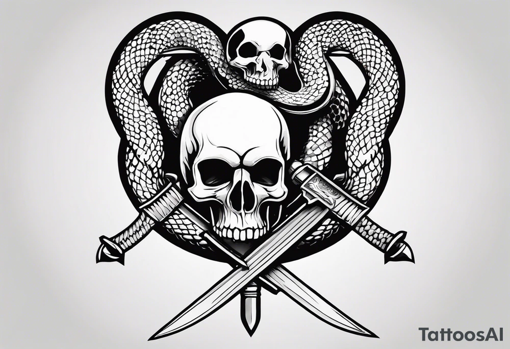 Aggresive Long Snake "phyton" with a sword, this design must be in a vertical vertical proportion. Skull appears tattoo idea