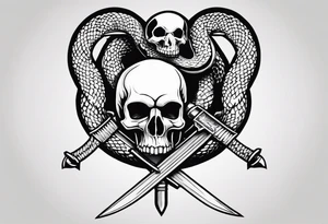 Aggresive Long Snake "phyton" with a sword, this design must be in a vertical vertical proportion. Skull appears tattoo idea