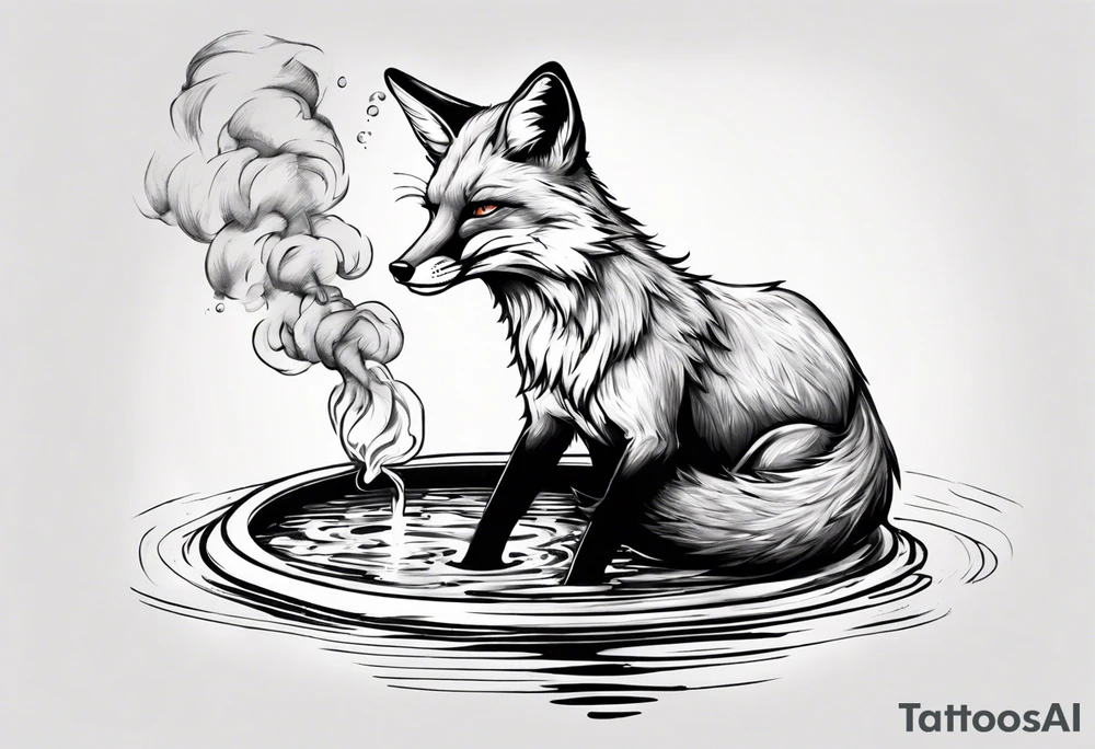 a fox floating in a pool smoking a ciggarte tattoo idea
