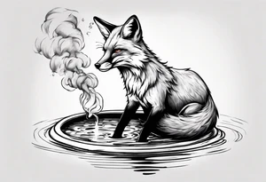 a fox floating in a pool smoking a ciggarte tattoo idea