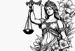 lady justice and flowers tattoo idea