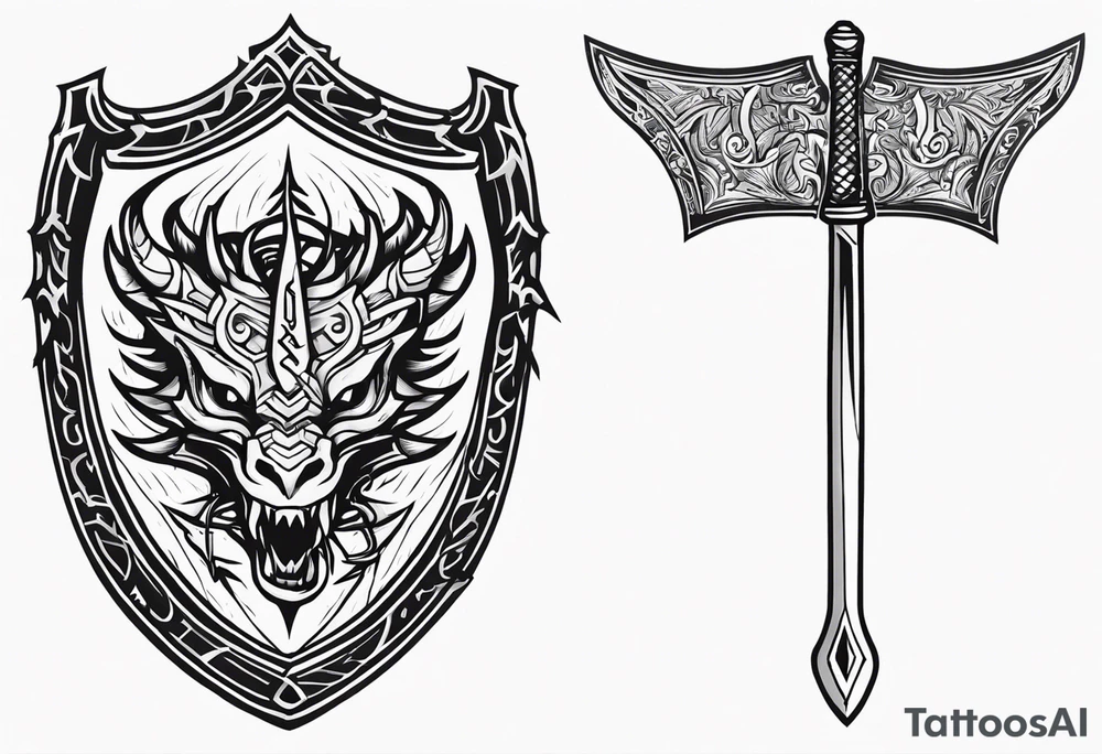 Valhalla sword shield dragon axe tattoo idea