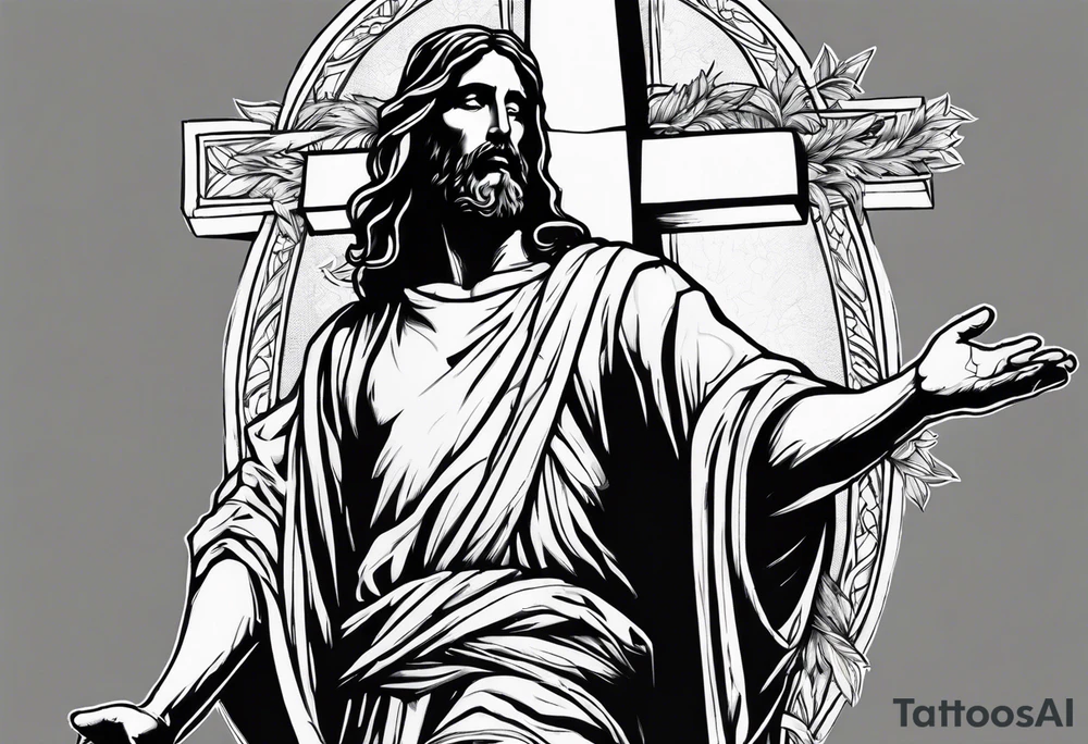 Jesus walking holding the cross before he dies tattoo idea