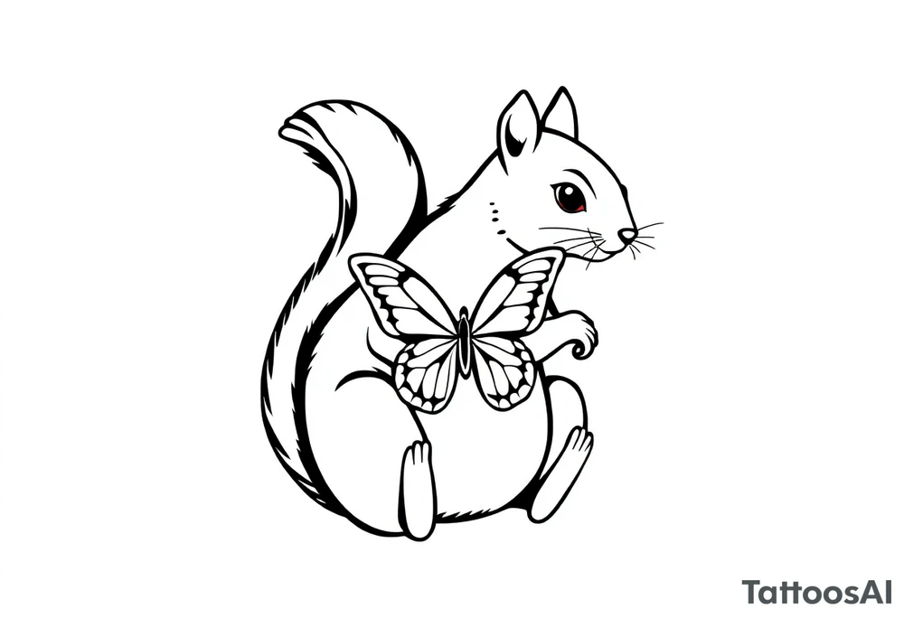 A Squirrel with a butterfly in hands tattoo idea