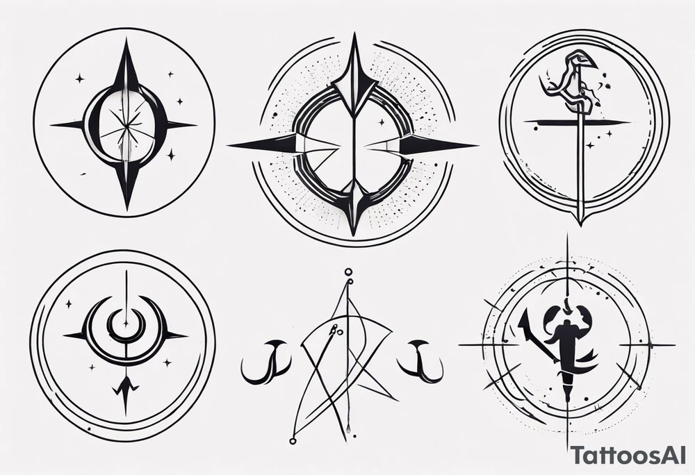 minimalist tattoo of sagittarius, pisces and scorpio signs. With lines around them tattoo idea