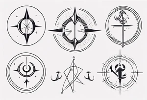 minimalist tattoo of sagittarius, pisces and scorpio signs. With lines around them tattoo idea