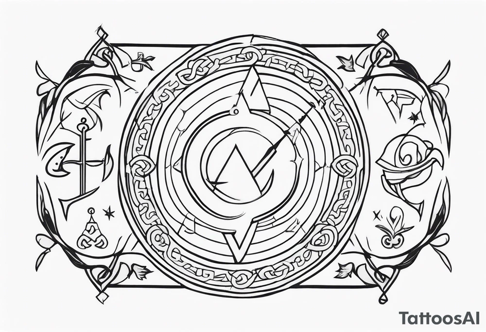 chain of zodiac symbols of sagitarius, aquarius tattoo idea