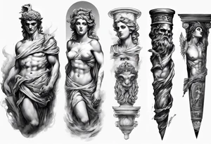 GREEK EVIL STATUES 
ARM SLEEVE 
REALISTIC tattoo idea