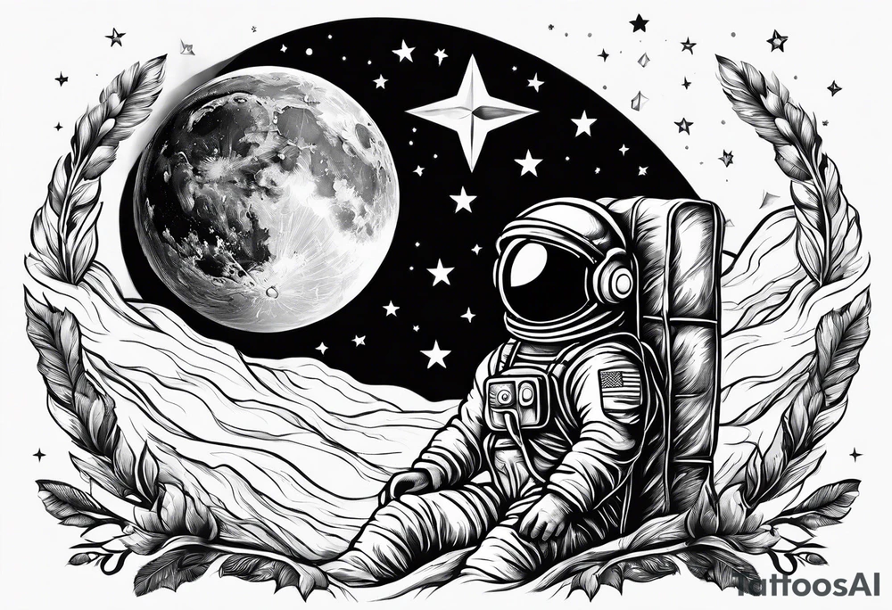 Kid Astronaut sitting on the moon reaching for the stars tattoo idea