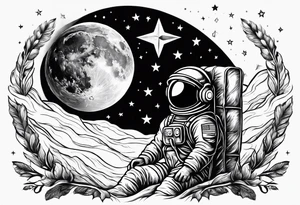 Kid Astronaut sitting on the moon reaching for the stars tattoo idea