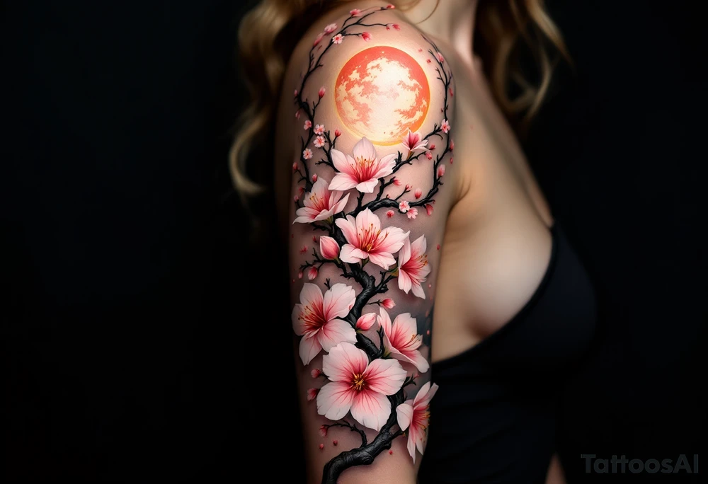 Cherry blossom and sun, beautiful tattoo idea