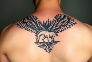 I want an eagle but inside of its wings I want a forest and a little river and maybe a horse drinking from the river. Not too big it has to fit on a 2 inch by 2 inch area tattoo idea