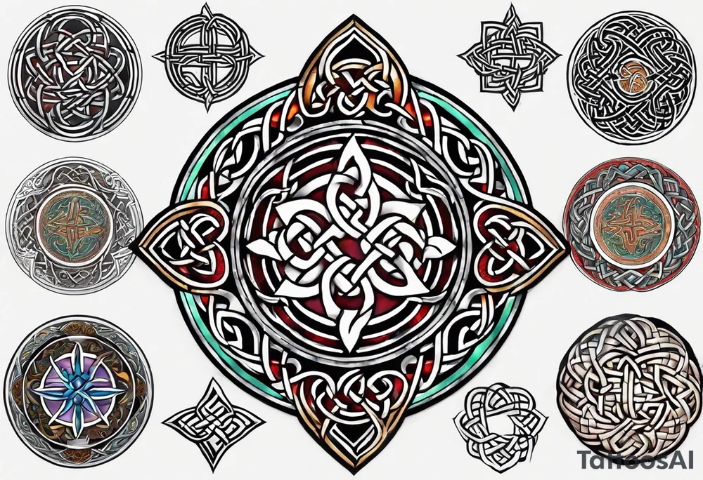 Small circular 3d colored shoulder Celtic tattoo tattoo idea