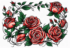 sleeve tattoo traditional style with lots of small roses on a vine. total roses is 50 tattoo idea