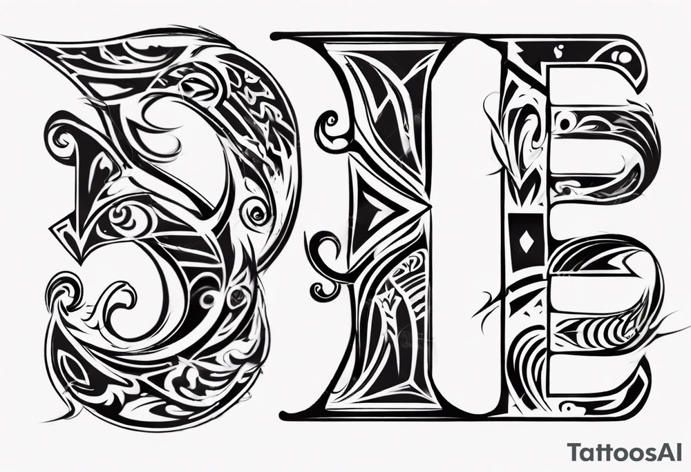 combine the letters E and H with tribal pattern tattoo idea