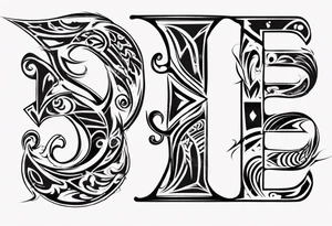 combine the letters E and H with tribal pattern tattoo idea