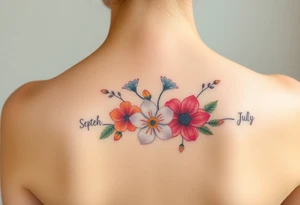 Looking for a cover-up tattoo with birthday month flowers pastel colors for months September, January, June, May, and July. tattoo idea