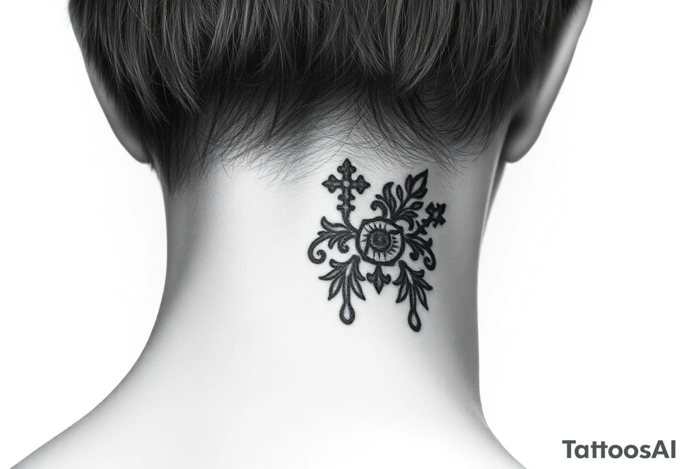 Traditional Russian orthodox design on the side of neck tattoo idea