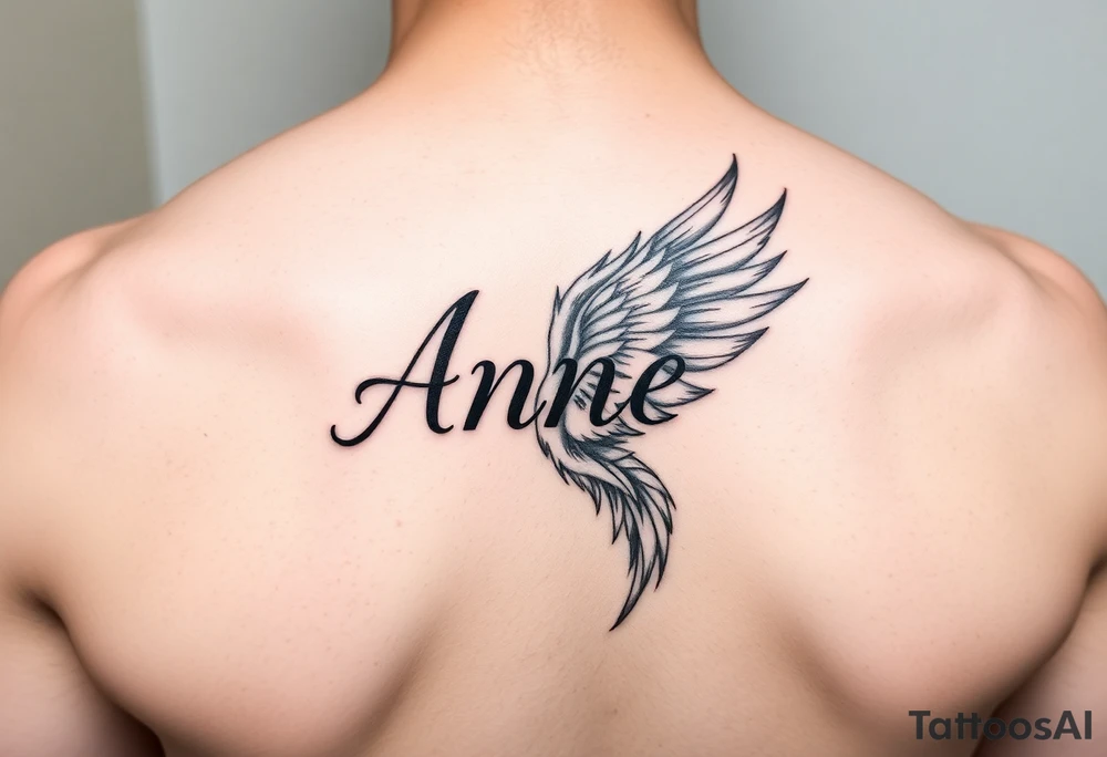 the name Anne in a burning phoenix feather tattoo idea