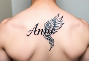 the name Anne in a burning phoenix feather tattoo idea