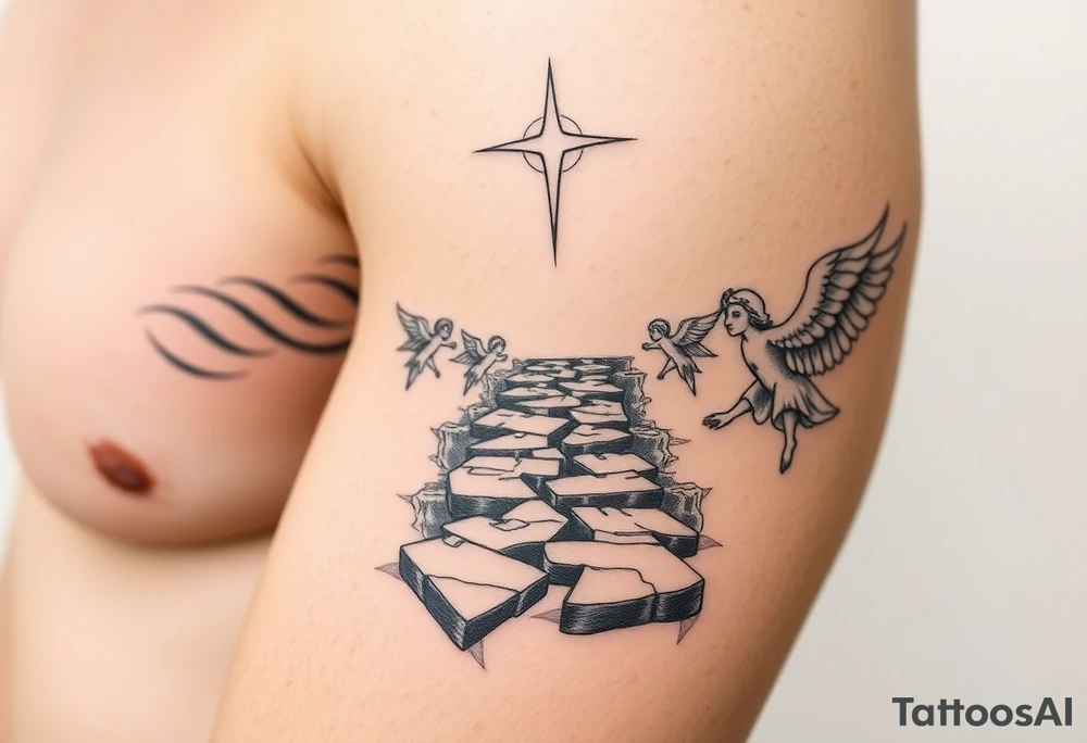 Pathway to heaven with angels tattoo idea
