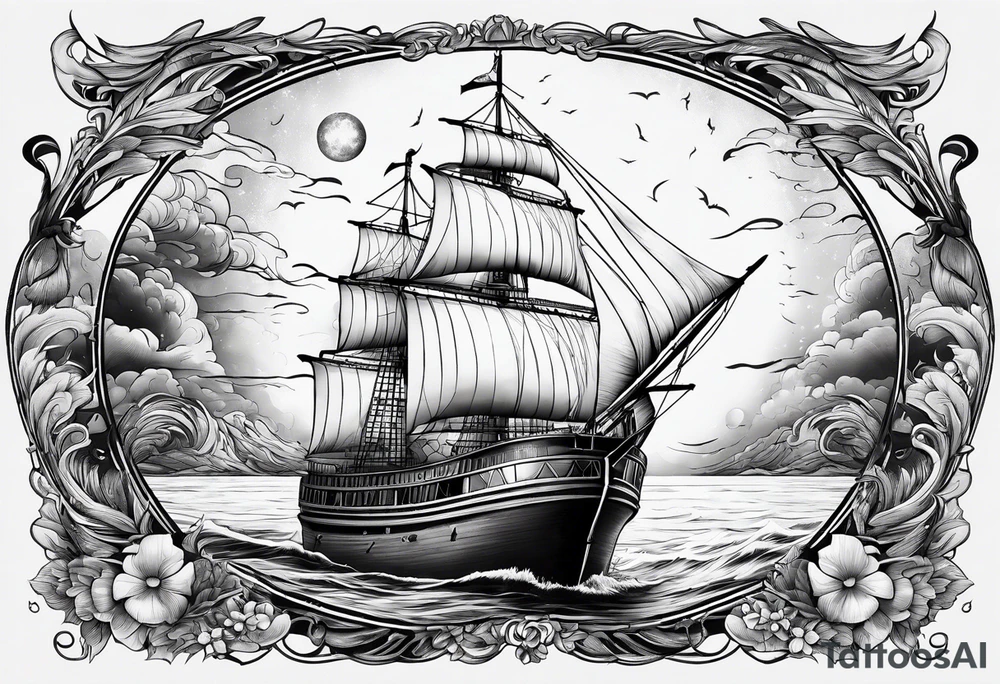 bateau, phare maritime, phoenix et lune bleu. tattoo idea bateau, phare maritime, phoenix et lune bleu. tattoo idea