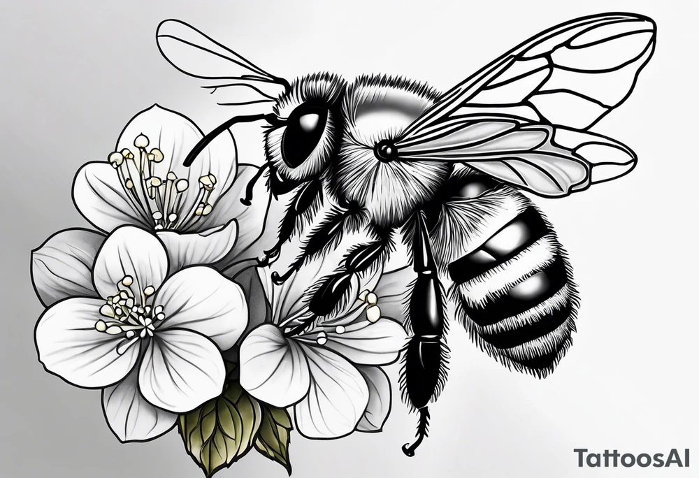 Small tattoo. There’s a hydrangea and a bee but they are not touching. The bee is small and to the left of the hydrangea. tattoo idea