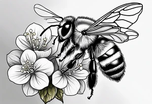 Small tattoo. There’s a hydrangea and a bee but they are not touching. The bee is small and to the left of the hydrangea. tattoo idea