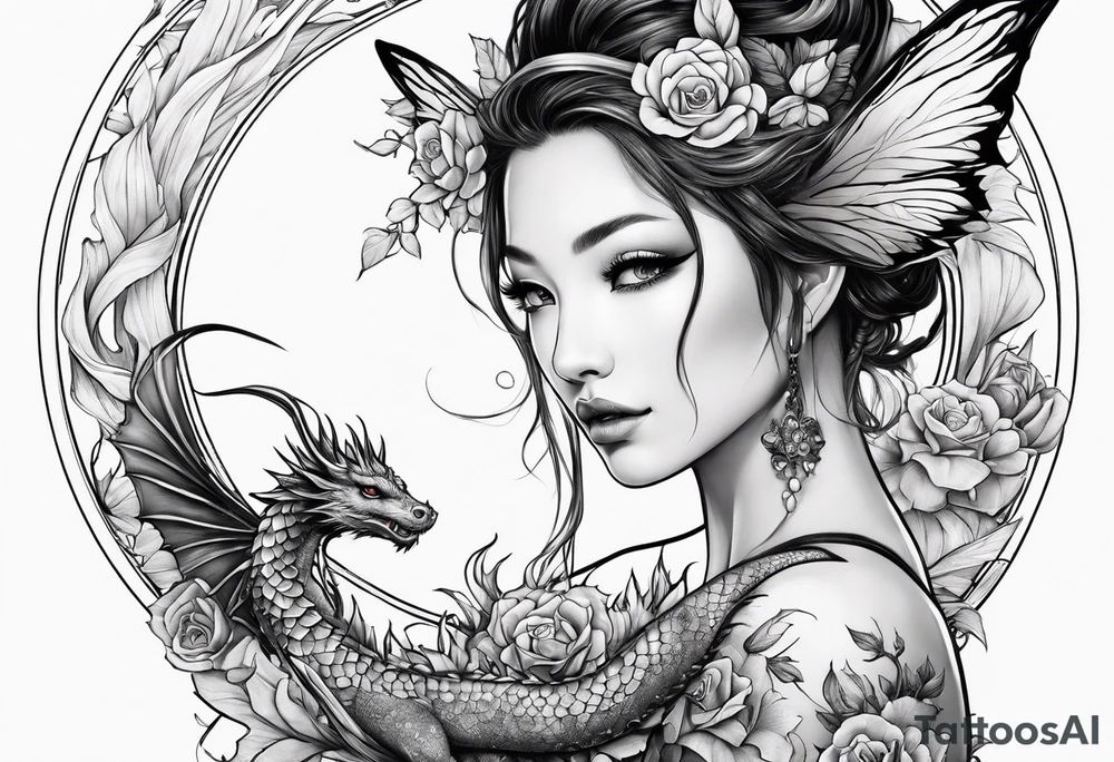 complete fairy nymph with dragon tattoo idea